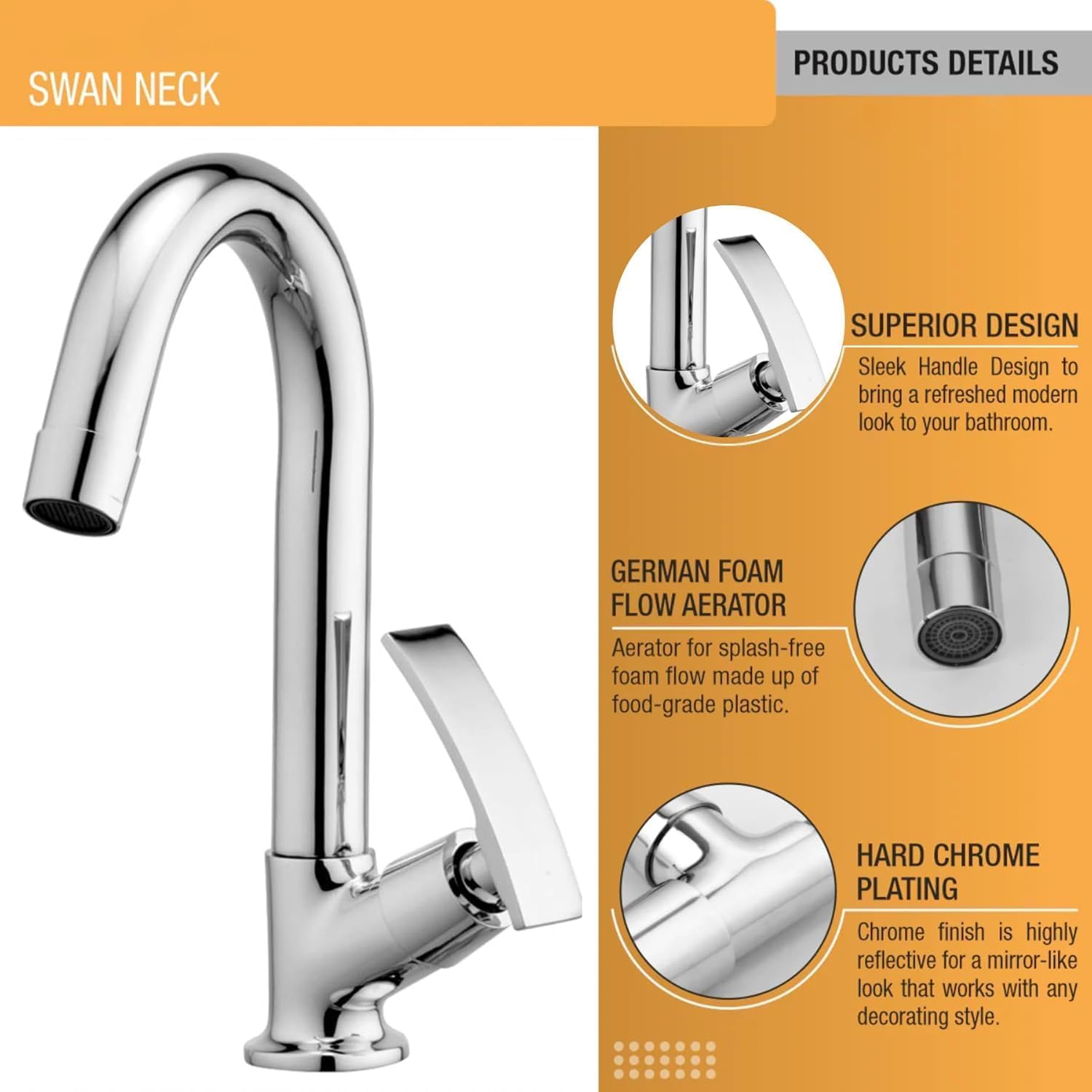 Swan Neck Tap for Wash Basin Tap, 360 Degree Hot and Cold Stainless Steel Tap for Kitchen Wash Basin | Sink tap for Kitchen Faucet (Swan Neck Tap, Pack of 1) 1