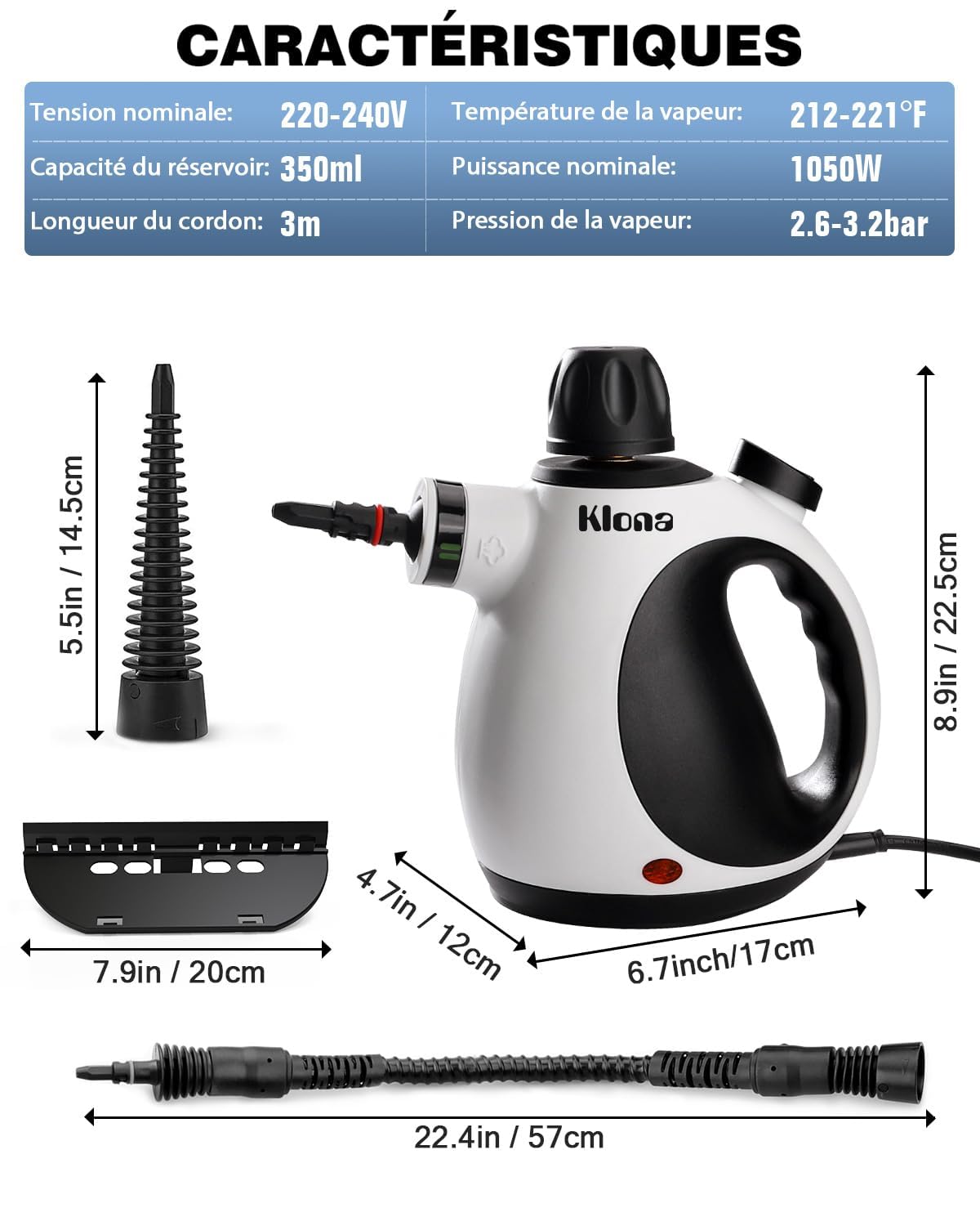 KLONA Nettoyeur Vapeur Portatif, Nettoyeur à Vapeur avec 10 Accessoires
