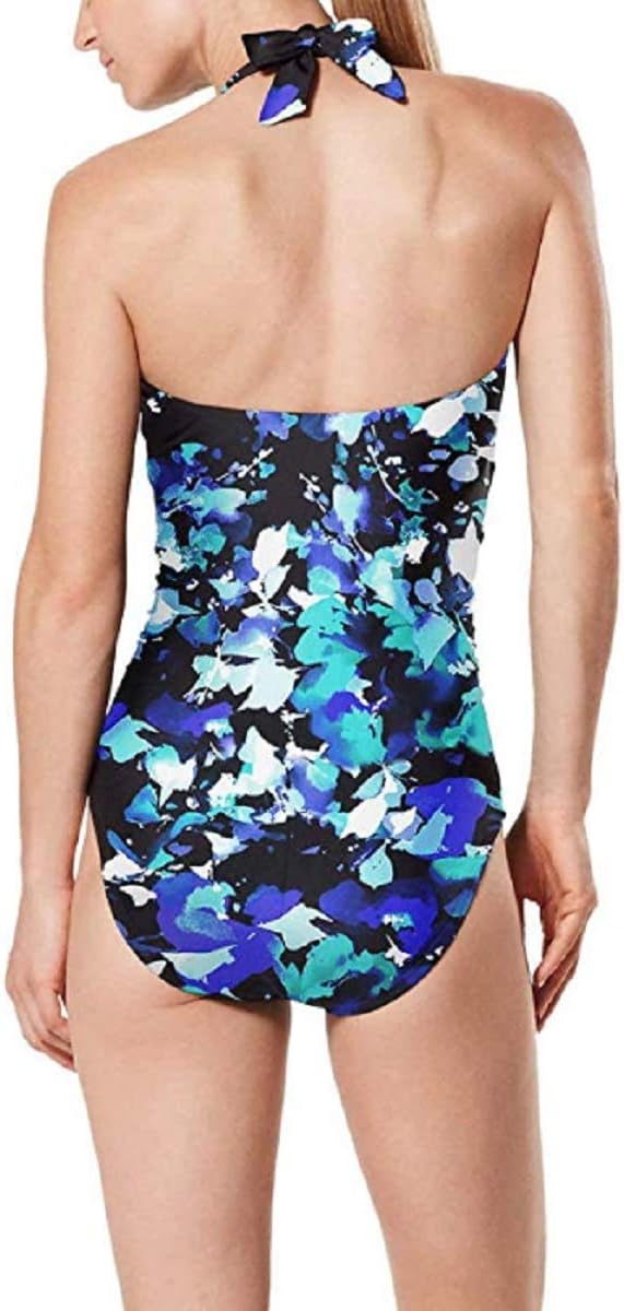 Speedo Women's Floral Print One-Piece Swimsuit (Blue, XXL)
