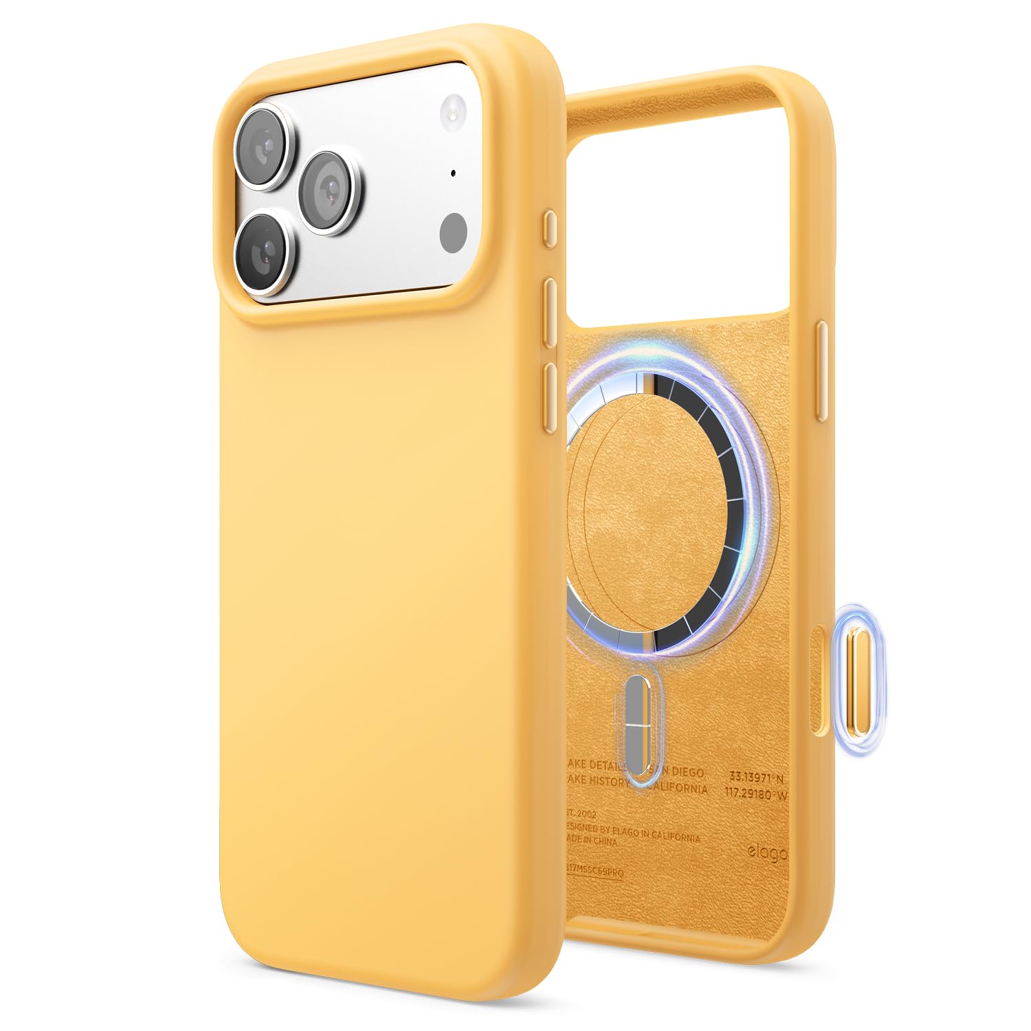 elago Cover Magnetica in Silicone Liquido per iPhone 18 Pro Max/17 Pro Max | Compatibile con MagSafe, Antiurto, Sottile, Finitura Soft-Touch (Giallo Sole)