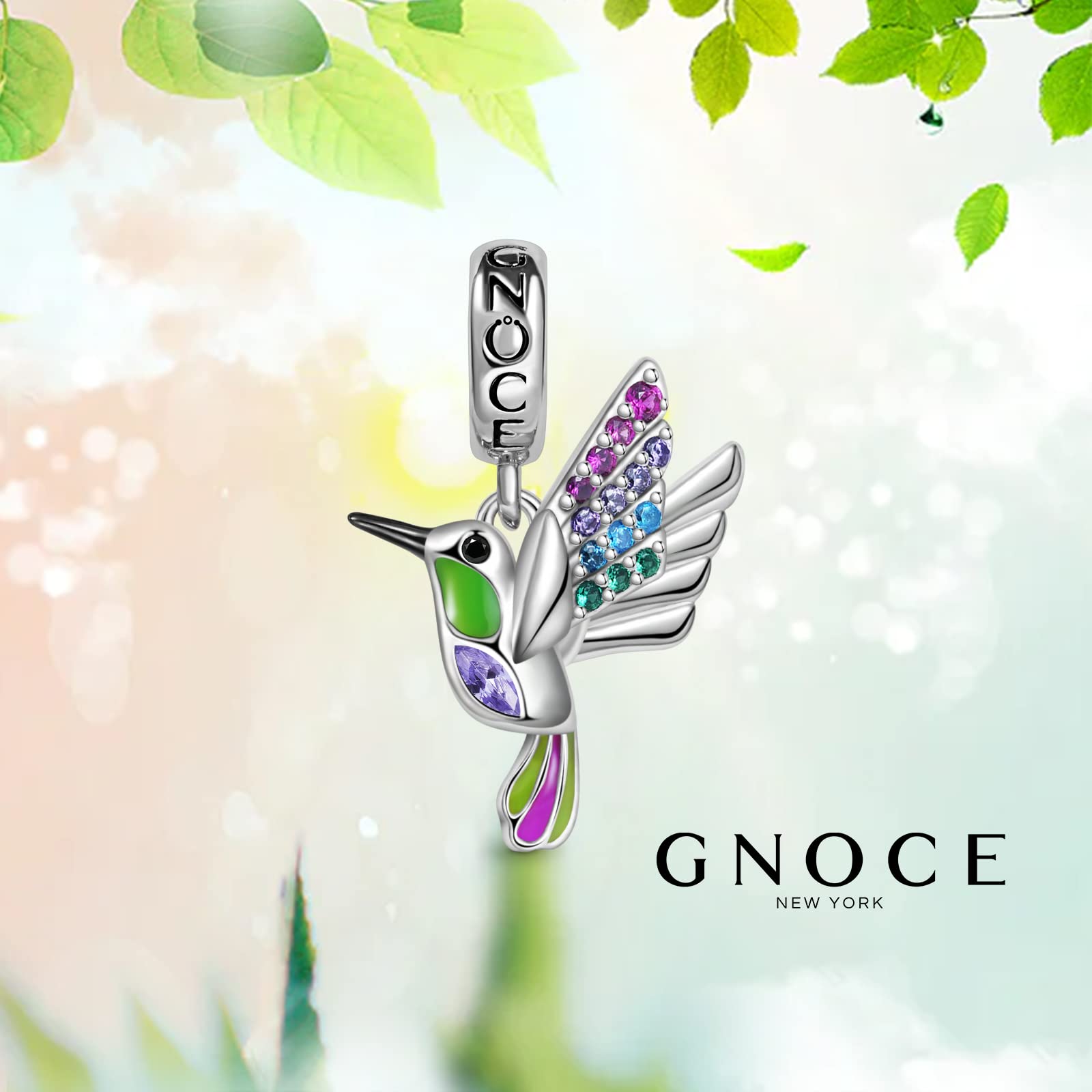 GNOCE Ciondolo Fiore/Pianta Charms Argento Sterling 925 Ciondola Colibrì Charm Bead Fit Bracciale/Collana per Donne Ragazze Figlia