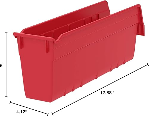 Miniatura 7 de Akro-Mils Shelfmax - Contenedores de 4-18 pulgadas de ancho x 17-58 pulgadas de profundidad x 6 pulgadas de alto, color rojo, lote de 8