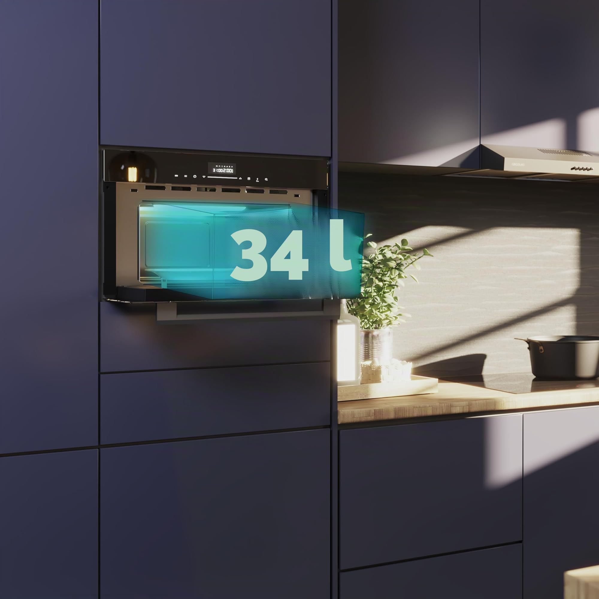 Cecotec Einbau-Mikrowellenofen 60x50cm Bolero Hexa MWO703800 Line. 2300W (max.), 34L, Mikrowellenfunktion, Umluft, Grillmodus, Auftaufunktion, Automatikmenü, Schnellkochen, elektronischer Timer