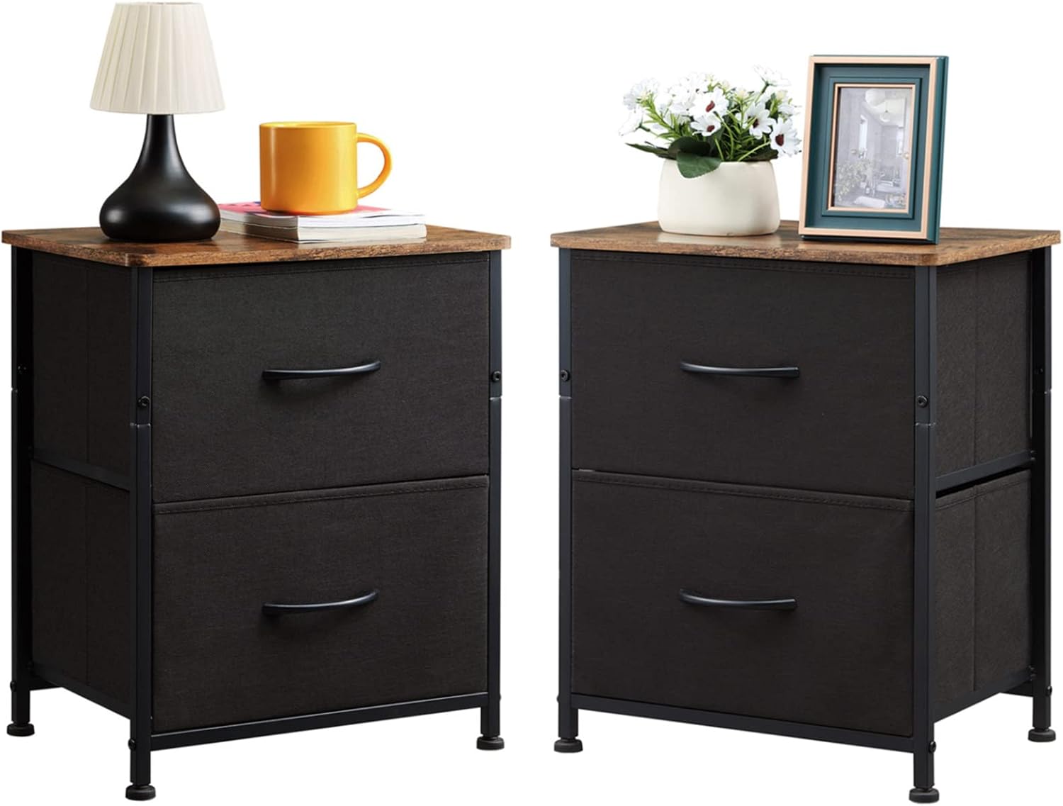 Somdot Black Nightstand Set of 2, Small Dresser for Bedroom with 2
