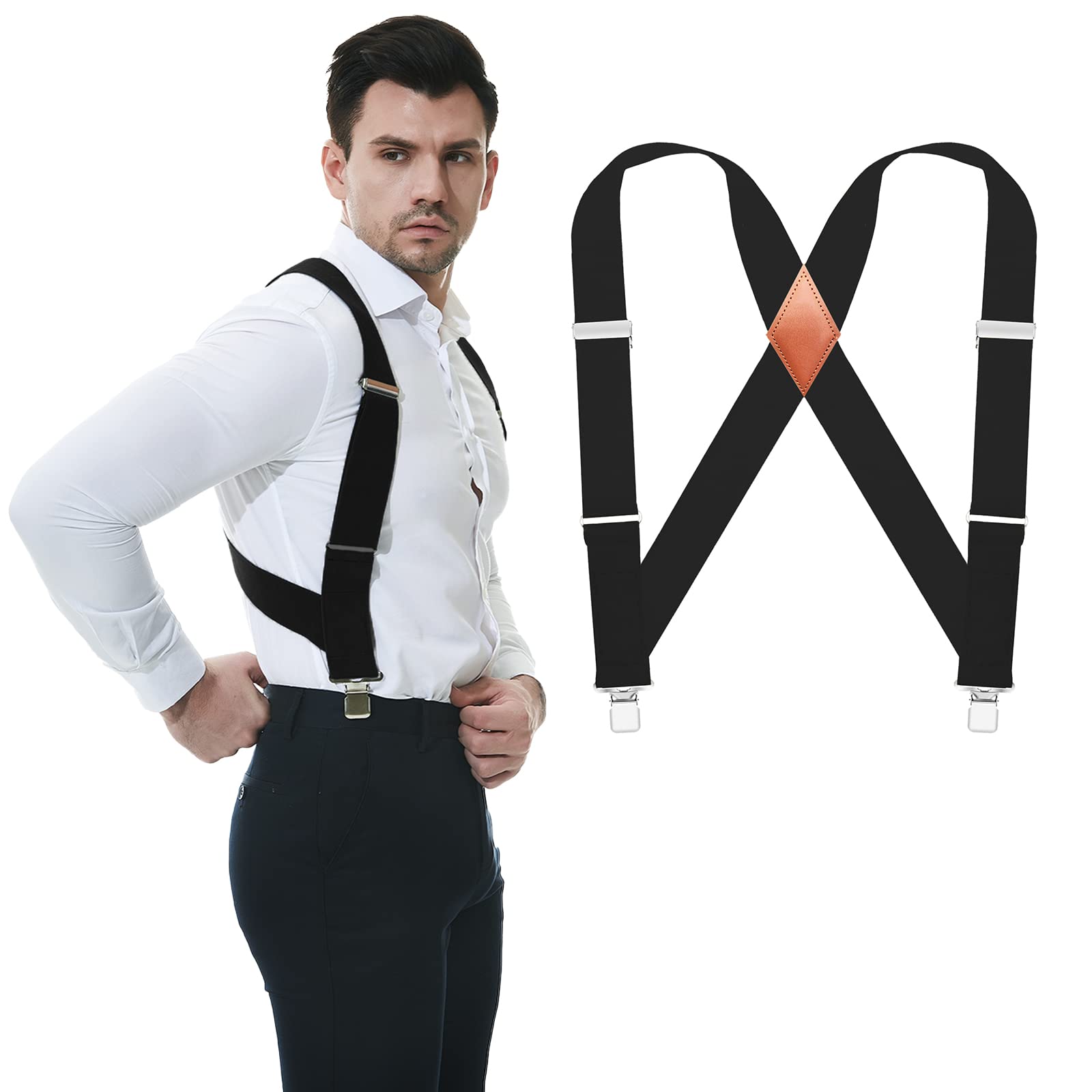 Side Clips Suspenders for Men Heavy Duty 2" Trucker Style Work Suspender