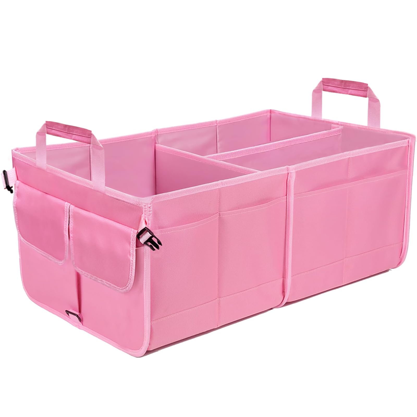 Pink Car Trunk Organizer Car Storage Box Collapsible Multi Compartment Foldable and Waterproof 600D 210 T Oxford Polyester 65L Car Accessories Reinforced Handles for Sedan SUV car women men