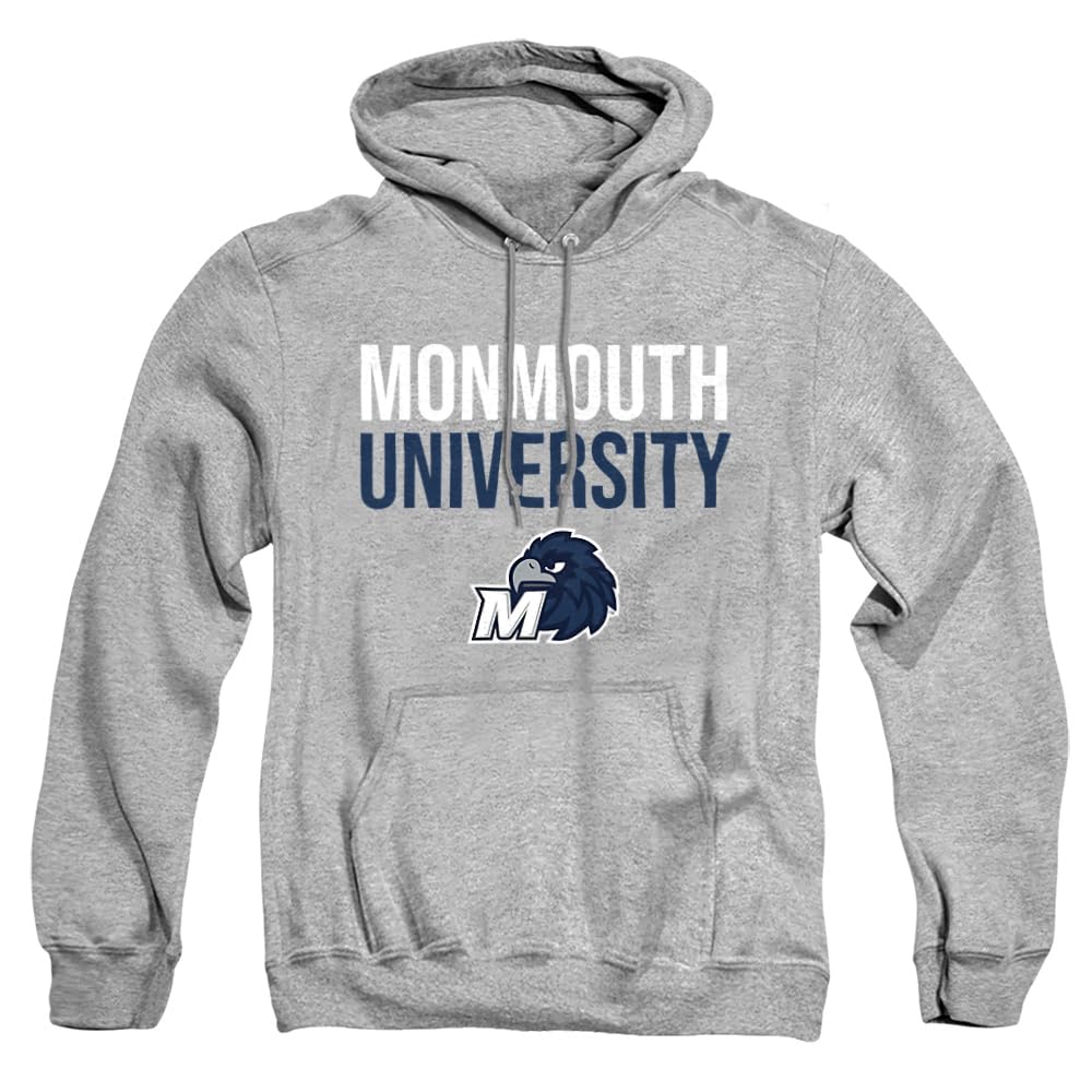 Monmouth University Official Stacked Unisex Adult Pull-Over Hoodie, Athletic Heather, Large