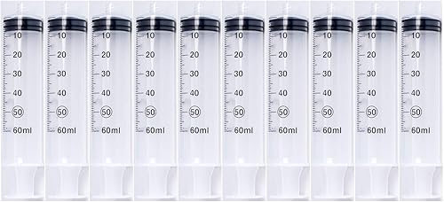 Easy Glide - Jeringa de 2.0 fl oz solo con punta Luer Lock, 10 jeringas sin aguja, ideal para medicamentos, tubos de alimentación y cuidado en el