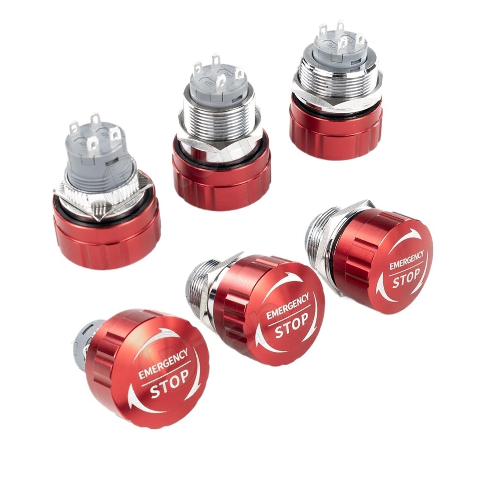 Interruptor de botón de encendido de parada de emergencia 16 mm 22 mm Cabeza de seta de metal ultracorta con luces - 1 pieza(1NO1NC 22mm)