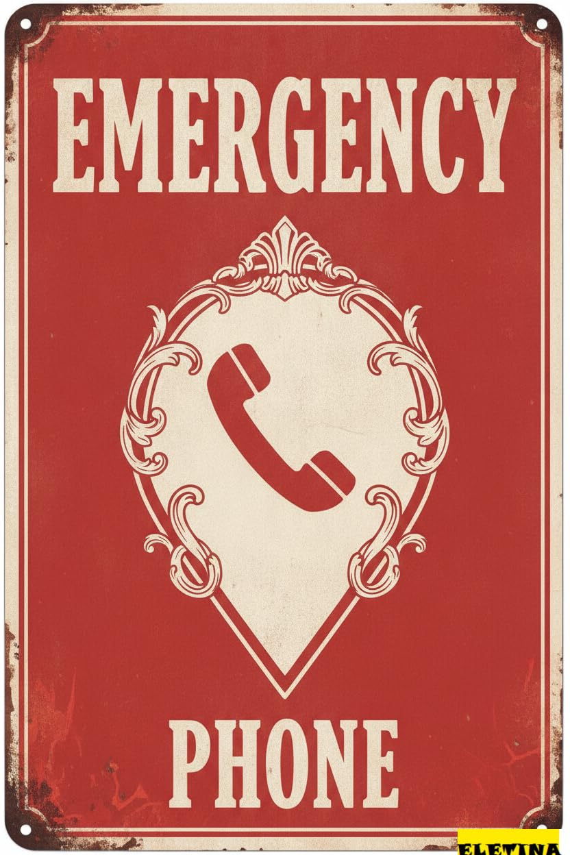 Personalized Sign for Man Cave Metal Warning Emergency Phone Metal Plaque Vintage Street Caution Warning Aluminum Outdoor Parking Lot Street Road 8x12in Metal Quality Private Property Decorative