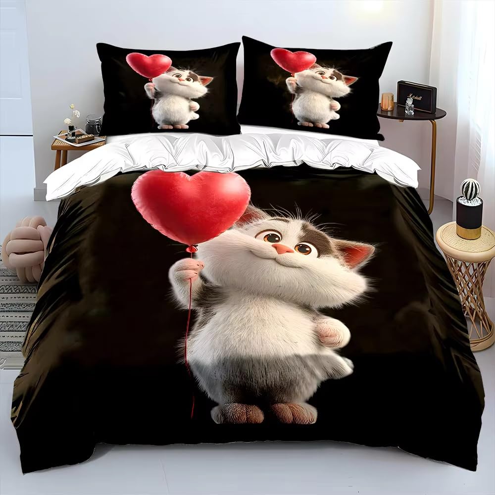 Housse de Couette Chat Mignon 220x240 Adulte Parure de Lit 2 Personnes Microfibre