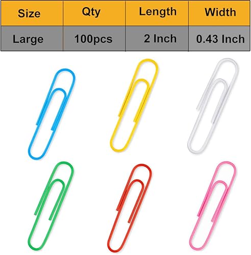 Miniatura 4 de Vinaco Clips de papel coloridos, paquete de 100 clips de papel grandes de 2 pulgadas (1.969in), duraderos y resistentes a la corrosión, clips de