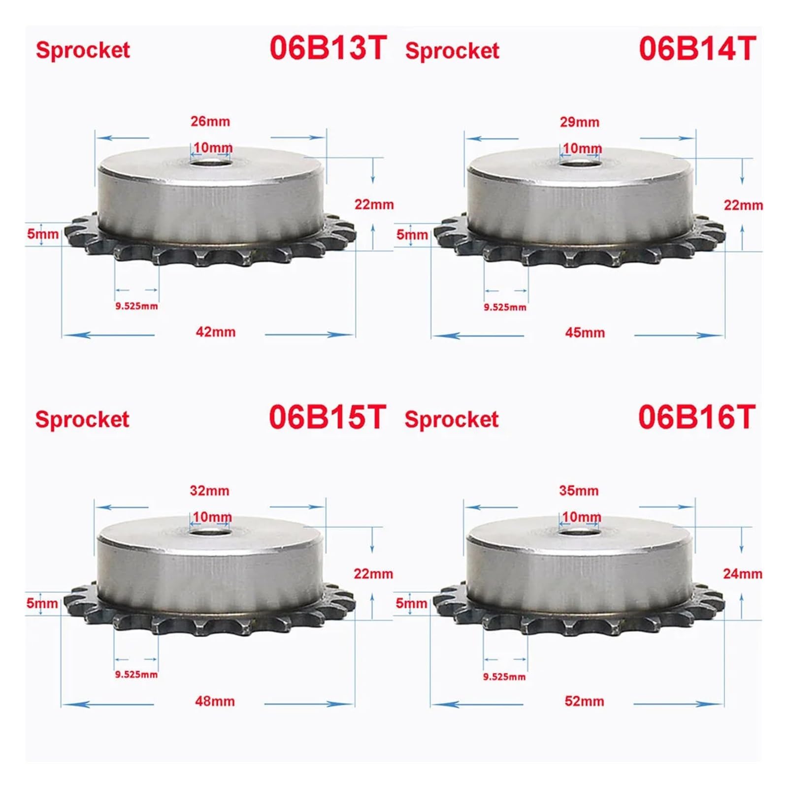 Bevel Gear Pinion Hardware Mechanical 06B 9 Teeth to 24 Teeth Sprocket Wheel Chain Gear Industrial A3 Steel(06B-14 Teeth)