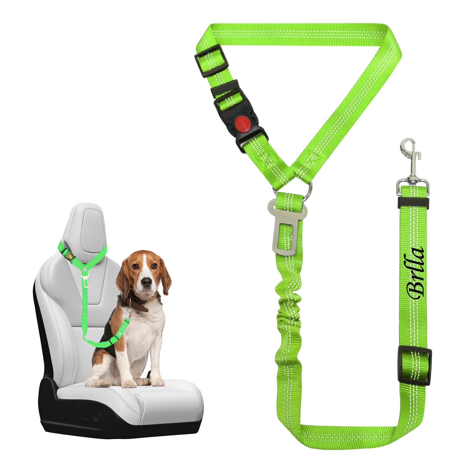 Personalized Dog Seat Belt for Car Embroidered Dogs Safety Belt with Name Car Seatbelt Leash Adjustable Length Reflective Dog Vehicle Accessory Nylon High Elasticity for Pets (Chartreuse)