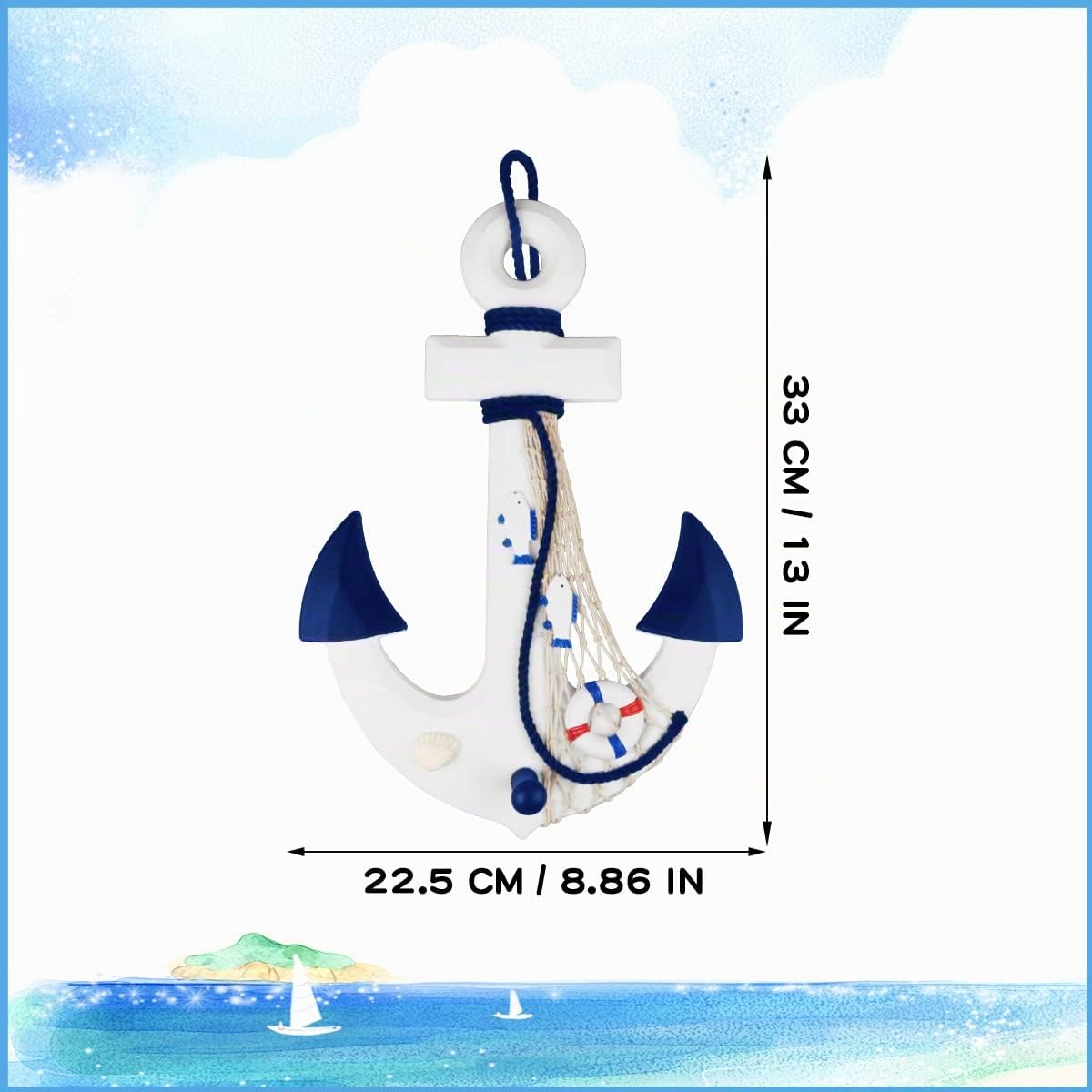 Fangoo 2 Pack 32 CM Rueda de Barco de Madera y 32 CM Ancla de Madera con Cuerda Barco náutico Dirección Timón Decoración de Pared Adorno Colgante de Puerta