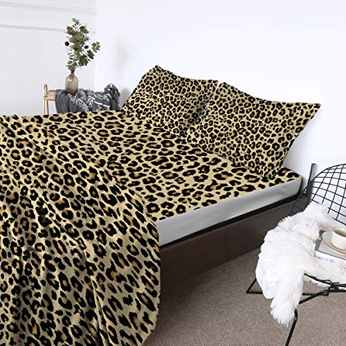 Blessliving Leopard Print Sheets Full Size For Adults Teens Girls Boys Cheetah Print 4 Piece Bedding Ultra Soft Luxurious Set Includes Flat Sheet, Fitted Sheet And 2 Pillowcases #TOP8
