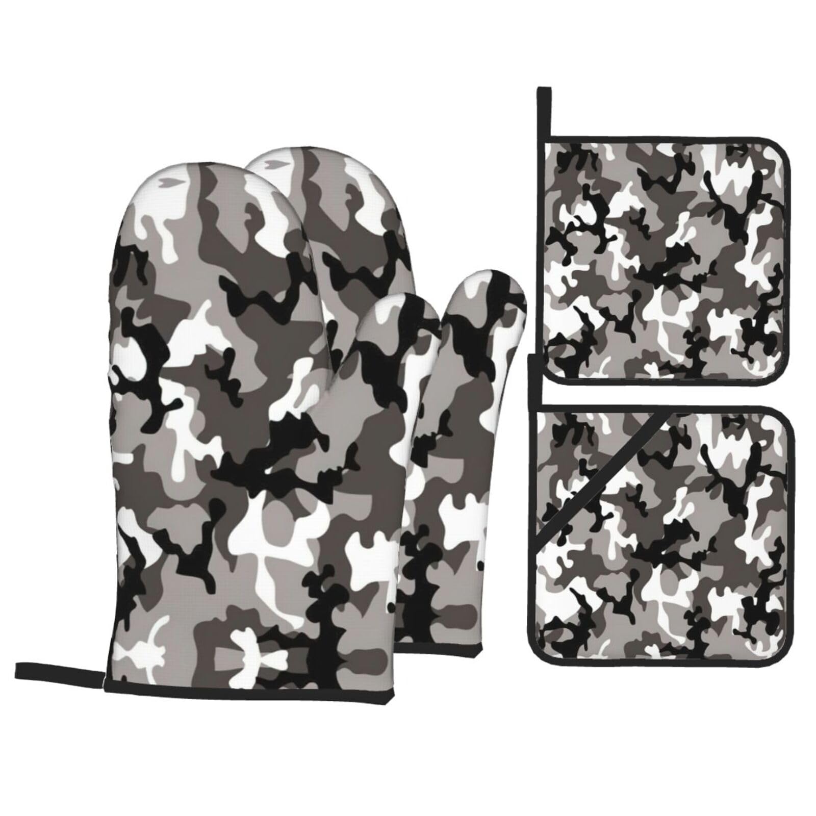 ack Grey White Camo Print Stylish 4-Piece Microwaving Oven Waterproof Kitchen Gloves Baking Holiday Cooking