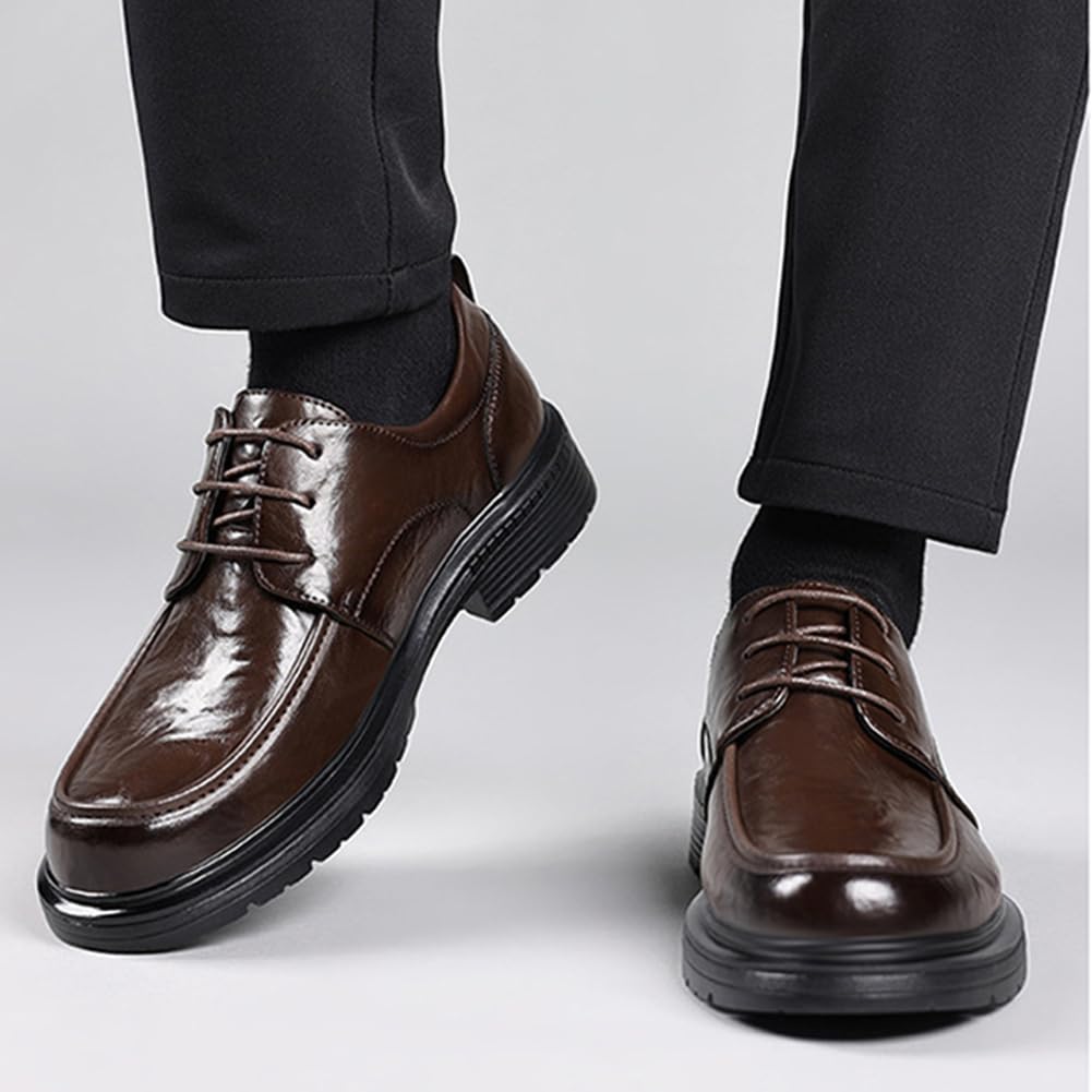 Uomo in Pelle Scarpe Eleganti | con Punta Arrotondata, con Lacci, Antiscivolo, Low Top, Party, Cerimonia, ufficio