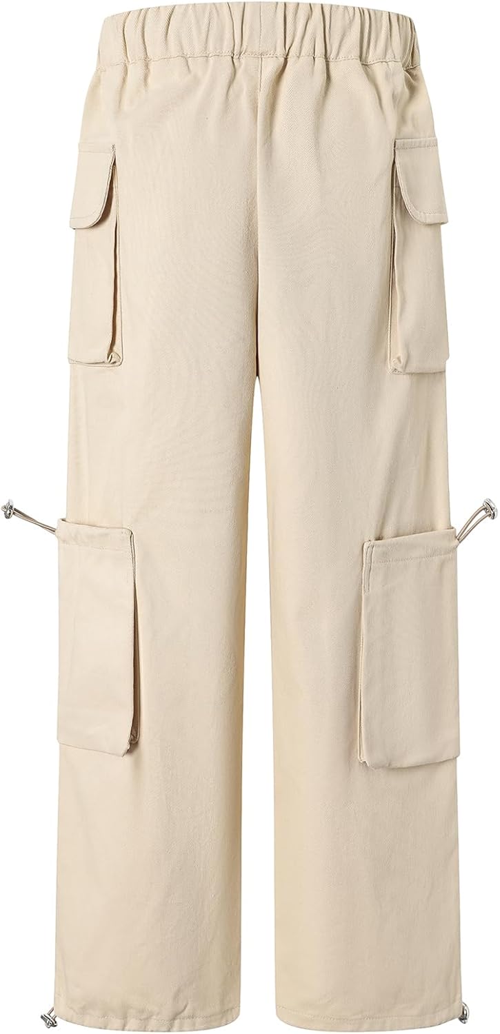 Cromoncent Girls' Multi-Pocket Cargo Pants Drawstring Streetwear Pants, 3-14 Years - Image 4