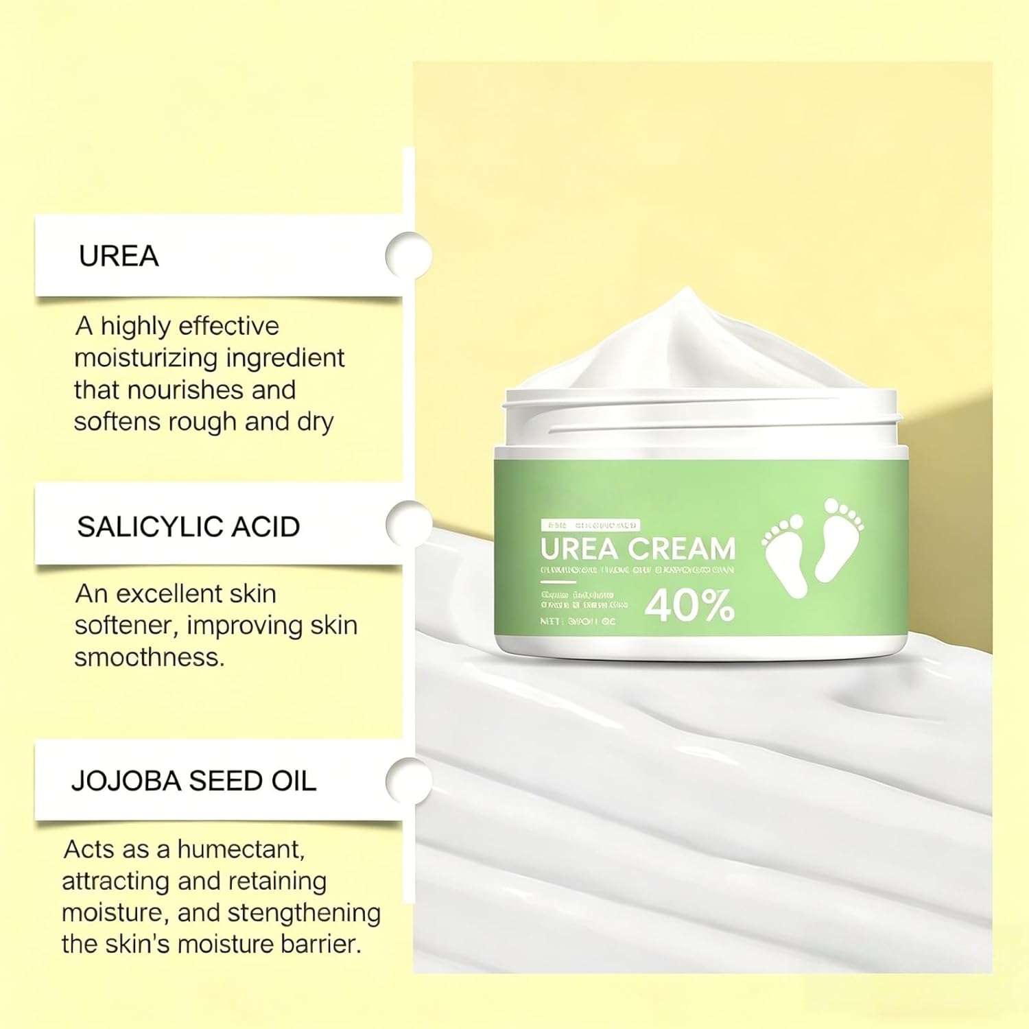Urea 40% Cream, with 2% Salicylic Acid, Urea Foot Moisturizer Cream, Repair & Soften Dry Cracked Rough Heels, Daily Care Lotion for Feet, Elbows, Ankles, Knees & Hands (2 pcs)