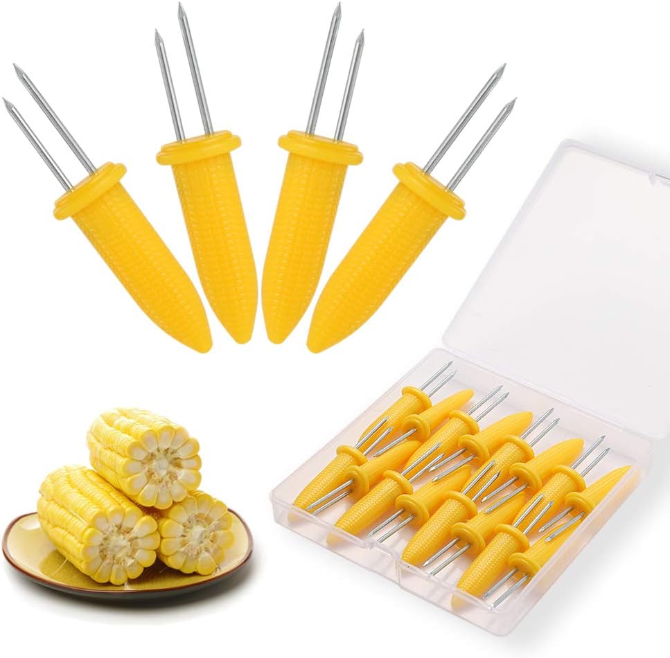Corn Holders Set, 20PCS Stainless Steel Corn Cob Holders, Corn on The Cob Skewers for BBQ, Durable Anti-Scald Corn on the Cob holders with Storage Box for Home Cooking Forks