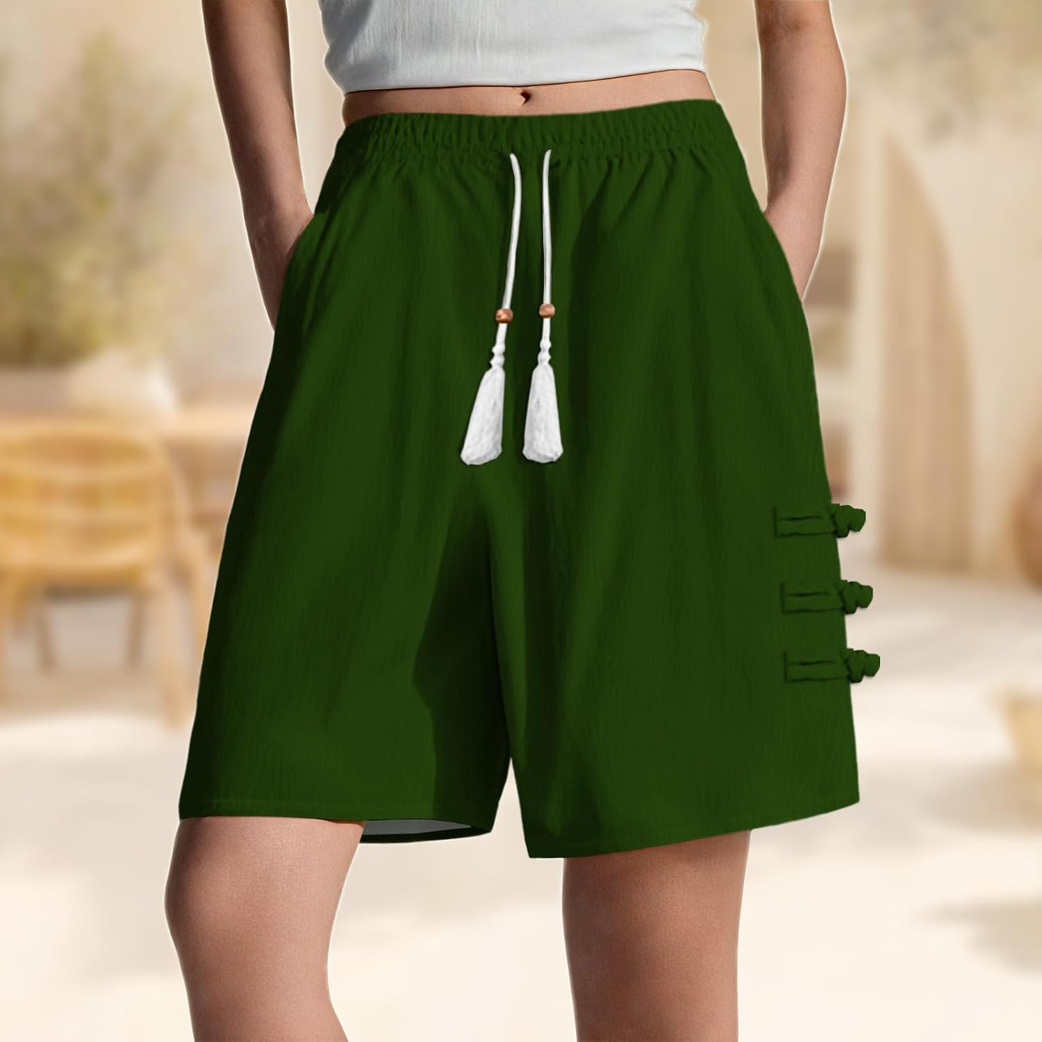 Boho Shorts for Women Breathable Active Shorts for Women Wide Elastic Waist High Waisted Pants Casual Activewear - Image 2