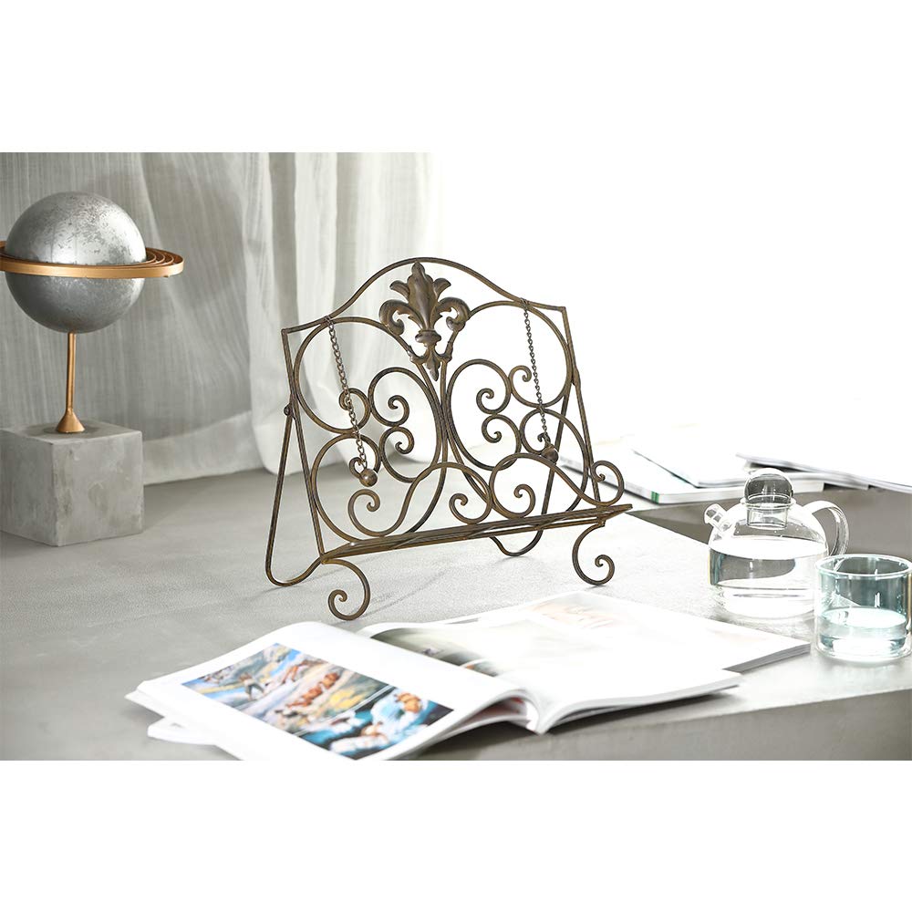 Jemeni Metal Fleur De Lis Cookbook Holder Recipe Stand for Kitchen, Antique Brown Finish…