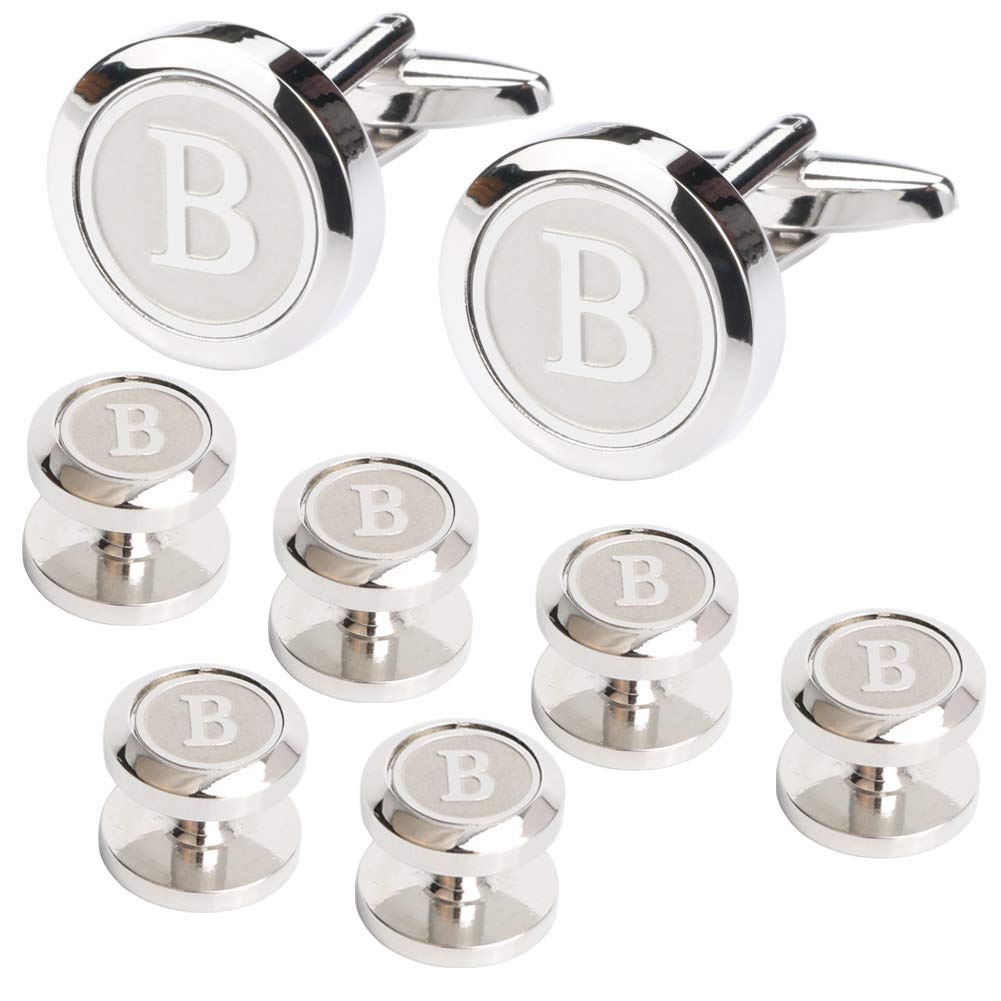 Mens Cufflinks and Studs Tuxedo Shirts Business Wedding Initials Alphabet A-Z Gift Set