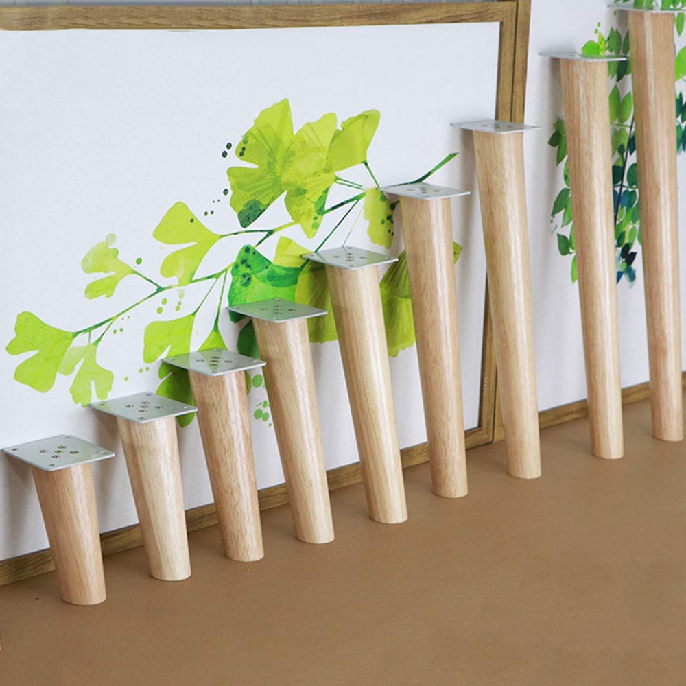 Gambe per mobili in Legno massello × 4 Supporto per Divano Fai da Te colorato, poggiapiedi, tavolino da caffè, TV, Cono Inclinato, Accessori per Letto rialzati (12,2-48,6 cm) 14,5 cm