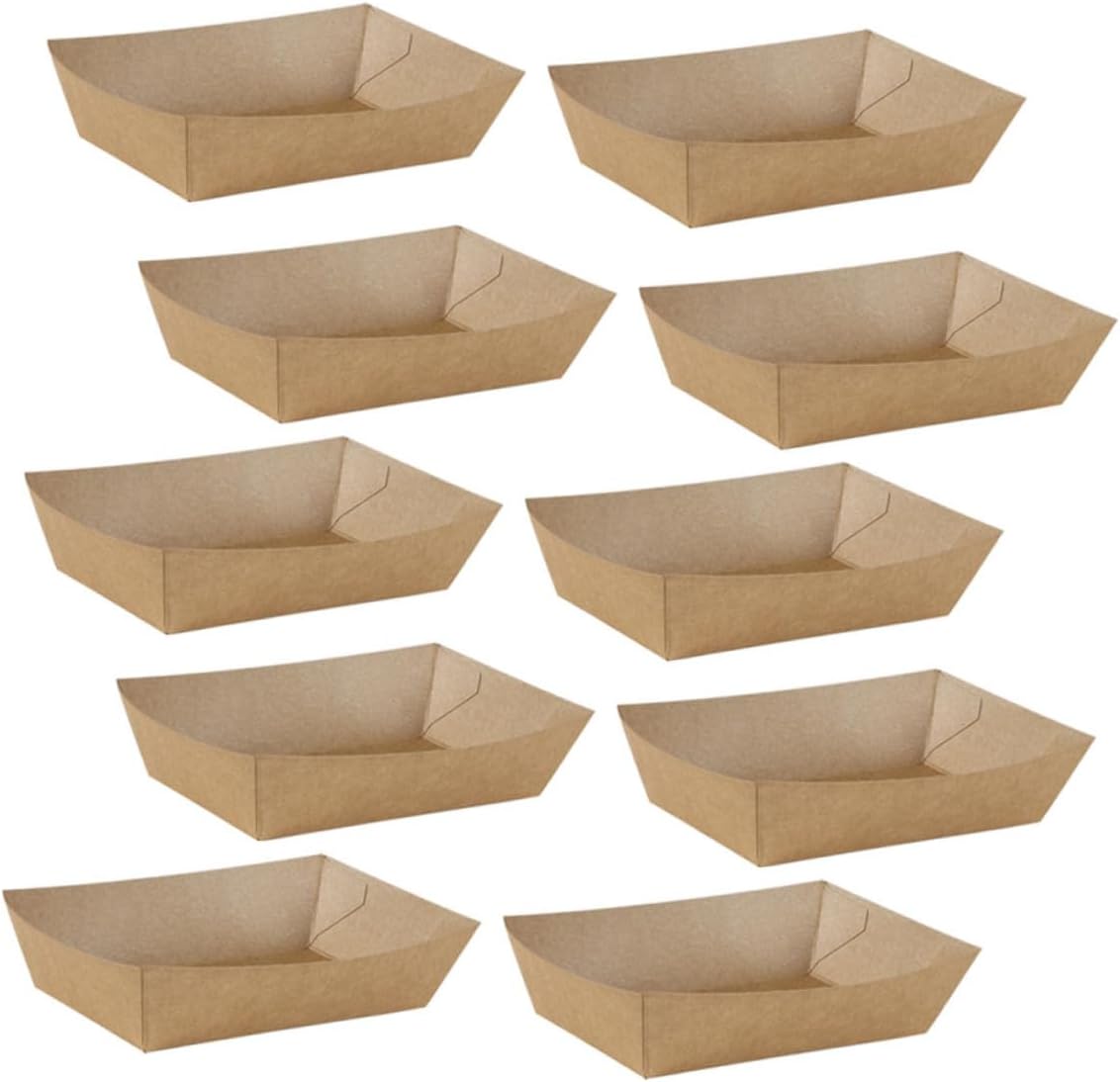 Mobestech 100 Pcs Disposable Kraft Paper Food Containers Oil Proof Snack Boxes for French Fries Fried Chicken Takeout Packaging Food Service Supplies
