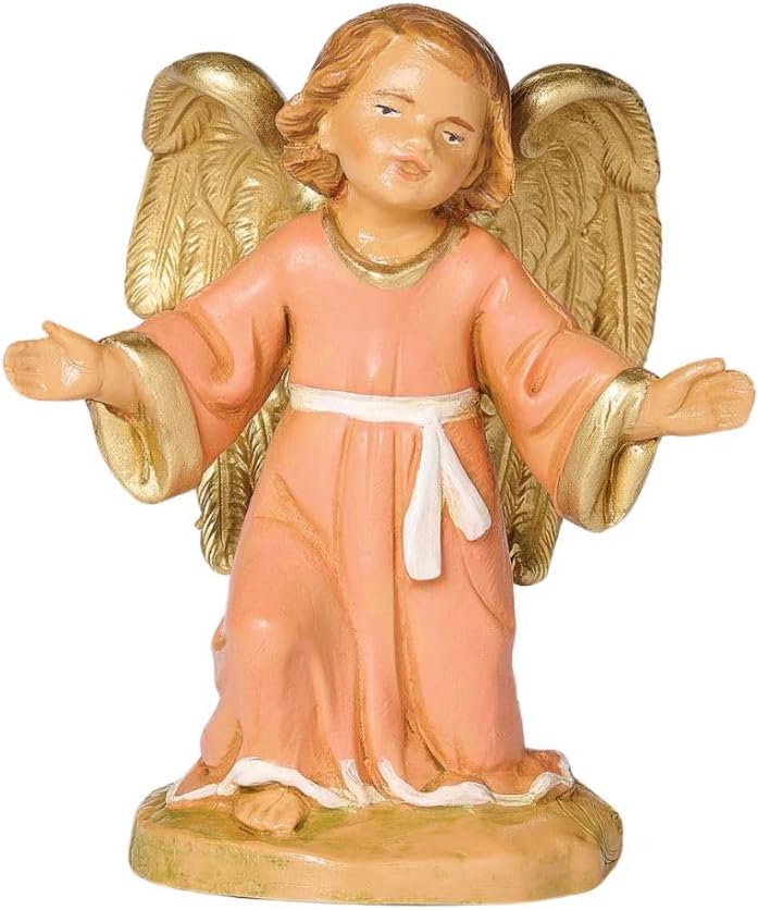 Roman Fontanini 5-Inch Little Guardian Angel Figurine – Hand-Painted Nativity Angel with Gold Wings – Christian Christmas Decoration