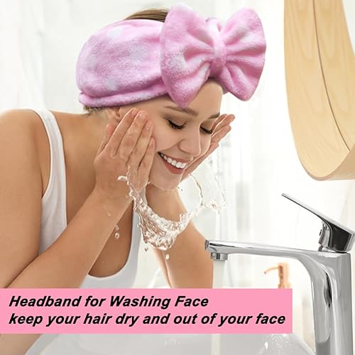 Miniatura 4 de Banda elástica tipo vincha para cabello Shintop, para ducha, maquillaje, de tela polar, BDSFD01, Rosa (Pink Polka Dots), 1