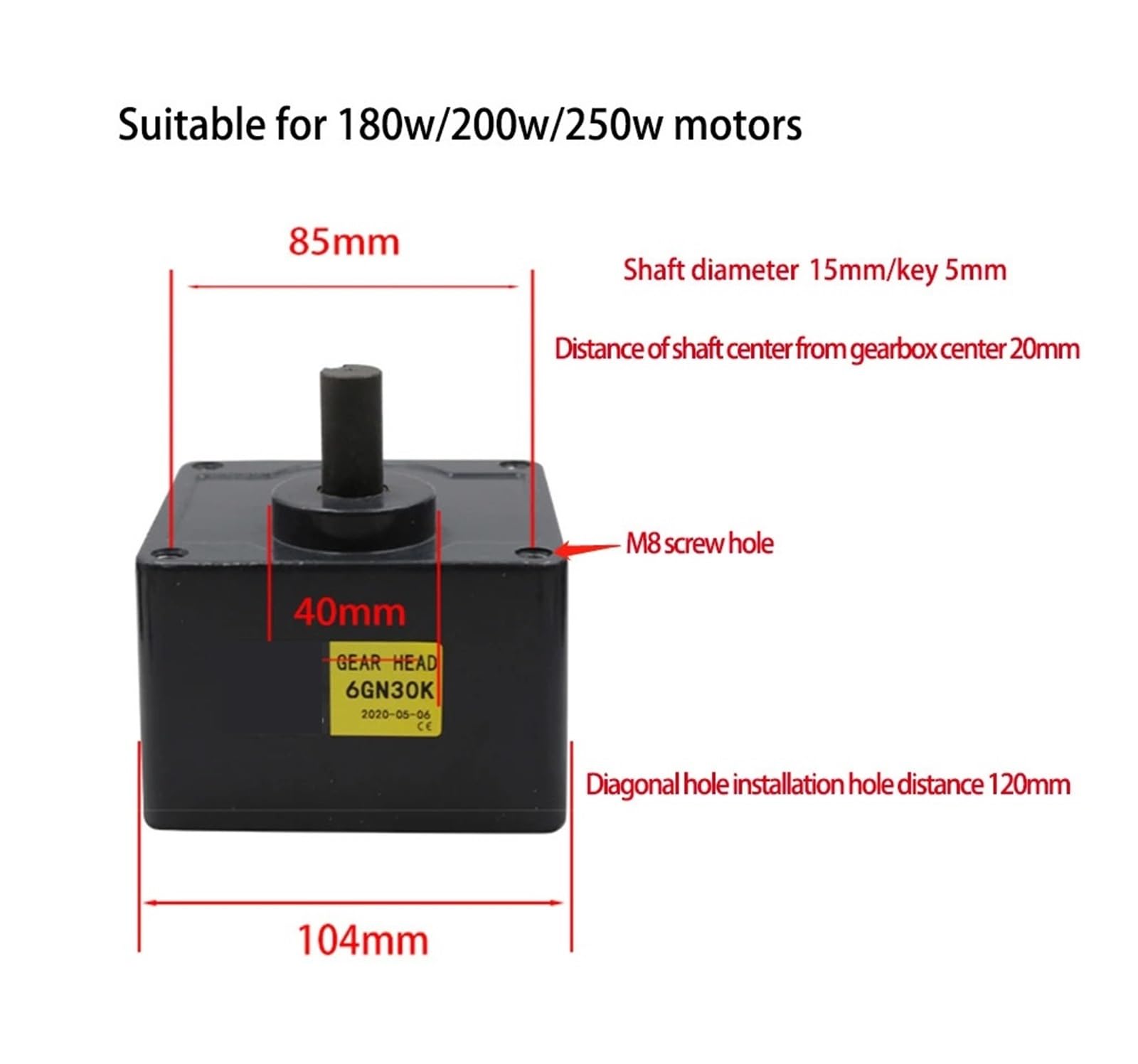 Motor paso a paso Caja de cambios con cabezal de engranaje reductor 6GN 30-200K, adecuada for Motor de 180w/200w/250w, reductor de engranajes de regulación de vcidad asíncrono de CA Engranajes de alta