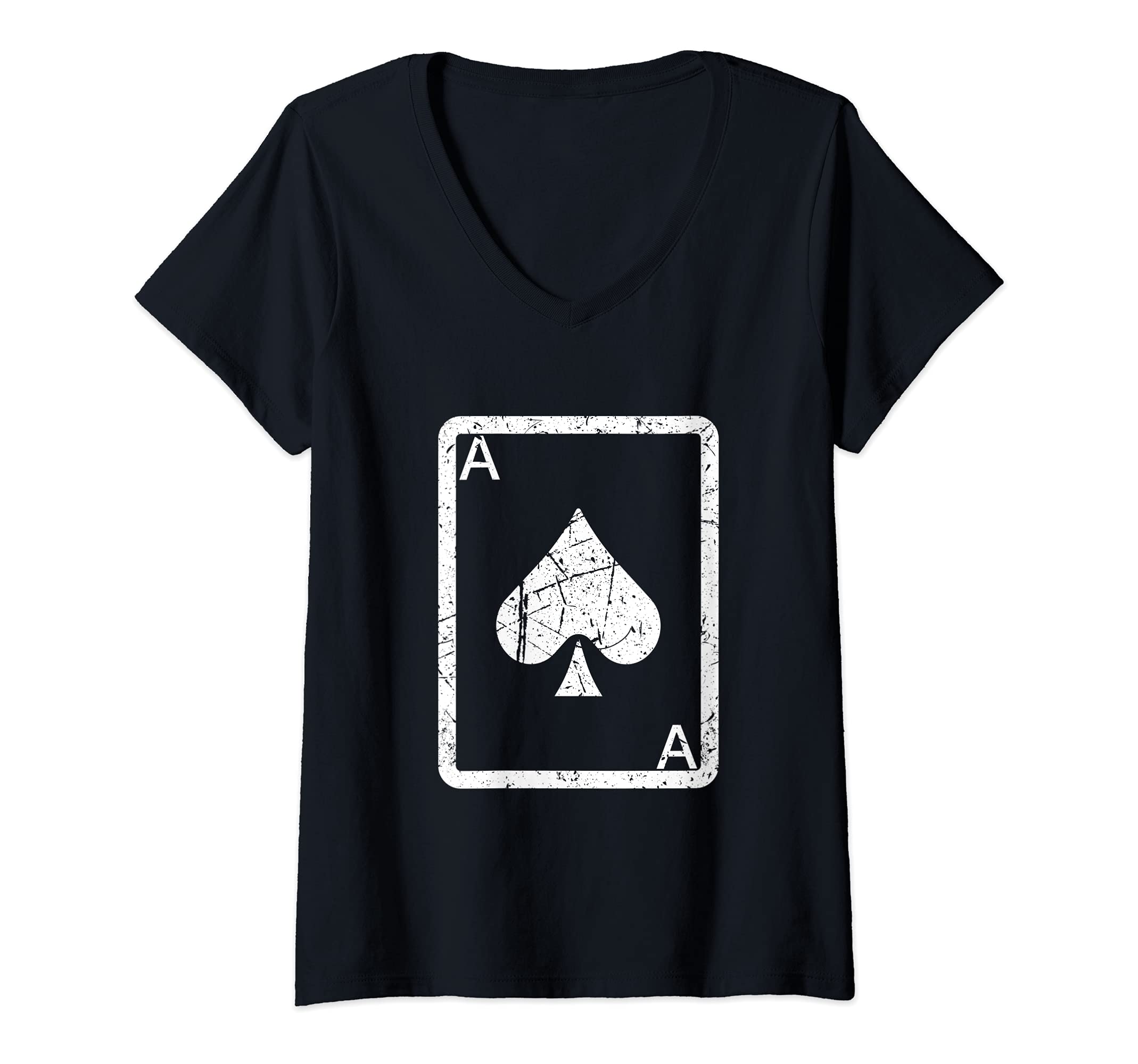 Womens Funny Card Game Fans Ace Spade Card Design Poker Player V-Neck T-Shirt