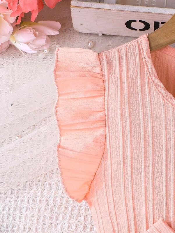 Image of Niren Enterprise Girls' Frill Pleated Design, Ruffle Sleeves, Bow Waist, Elegant Summer & Birthday Party Dress