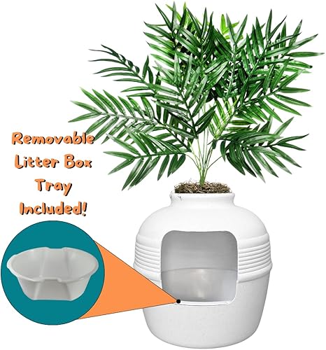 Miniatura 169 de Good Pet Stuff Kit original de caja de arena oculta y forro reutilizable, maceta redonda cerrada con plantas artificiales, sistema de filtro de olor