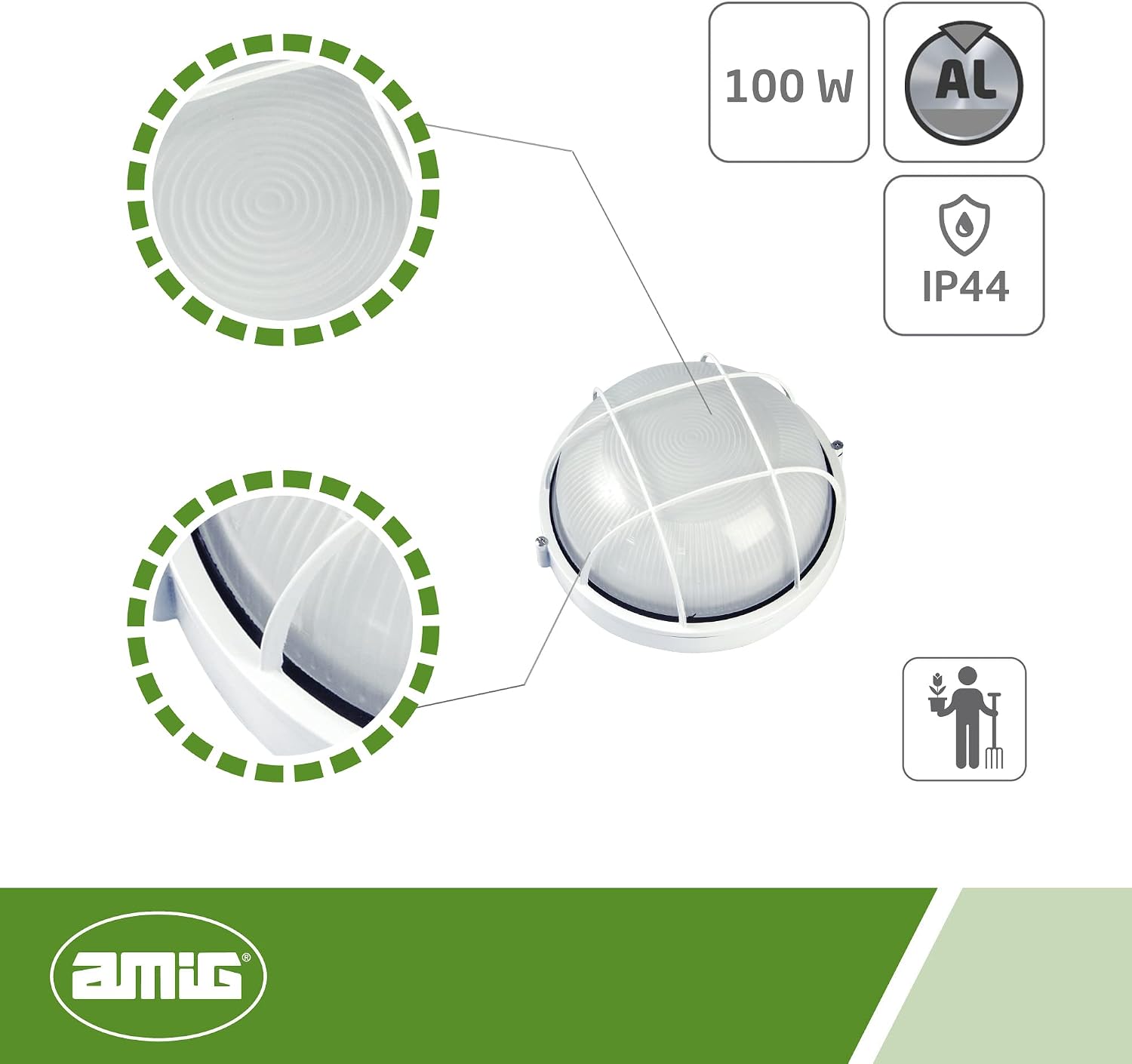 Amig - Waterproof Outdoor Ceiling Light | Mod.1 | Ø 240 x 125 mm | Decorative Wall Light | Suitable for Entrances, Facades, Gardens or Balconies of Houses | Round White Aluminium Lamp