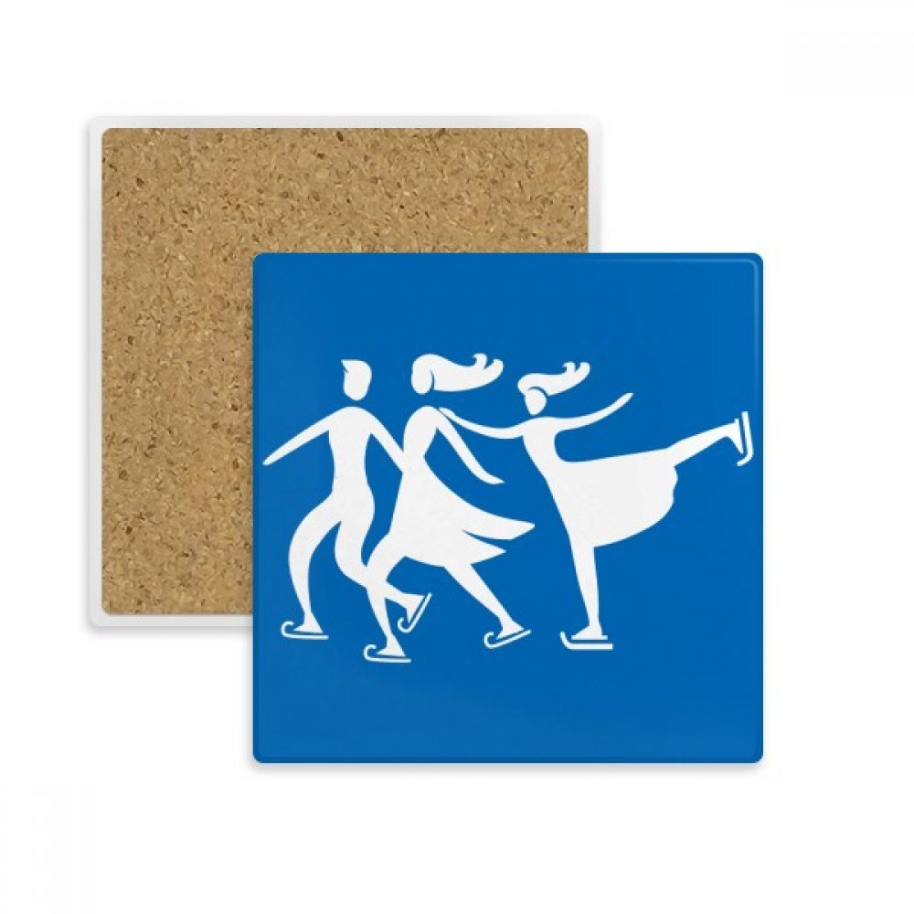 Coaster ski bleu en pierre absorbante pour éliminer les taches d'eau du porte tasse carré