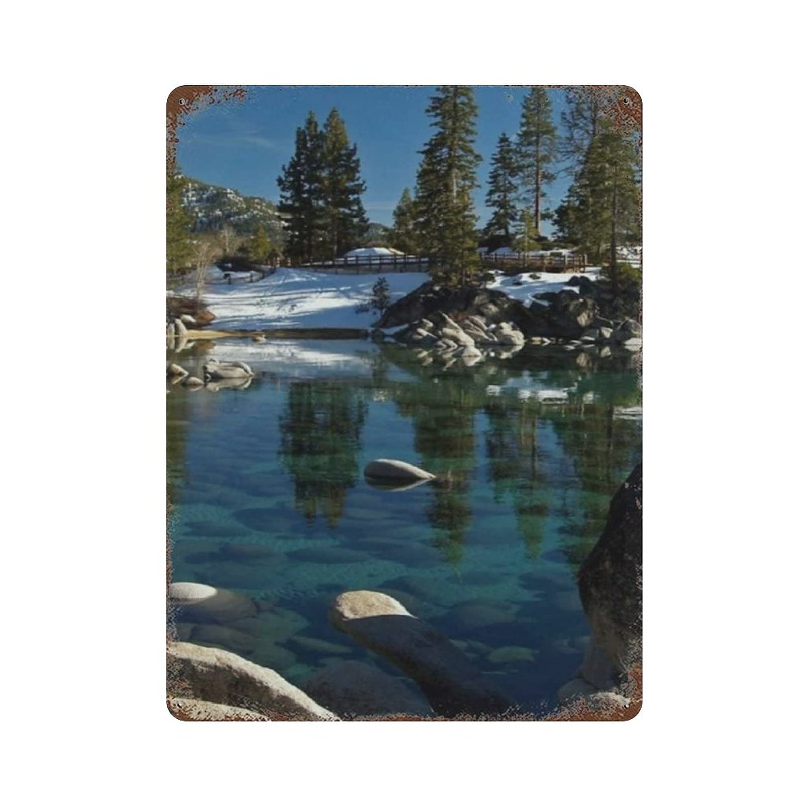 Metal Tin Sign Beautiful Winter Lake Vintage Tin Poster Metal Sign Wall Decoration Country Kitchen Home Garage Decor 16"x12"