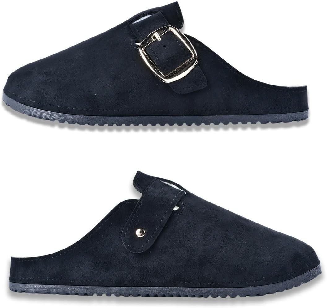 Women's Fuzzy Suede Clogs, Cozy Fur Lined Mules, Slip-On Winter Potato Shoes with Adjustable Buckle - Image 7