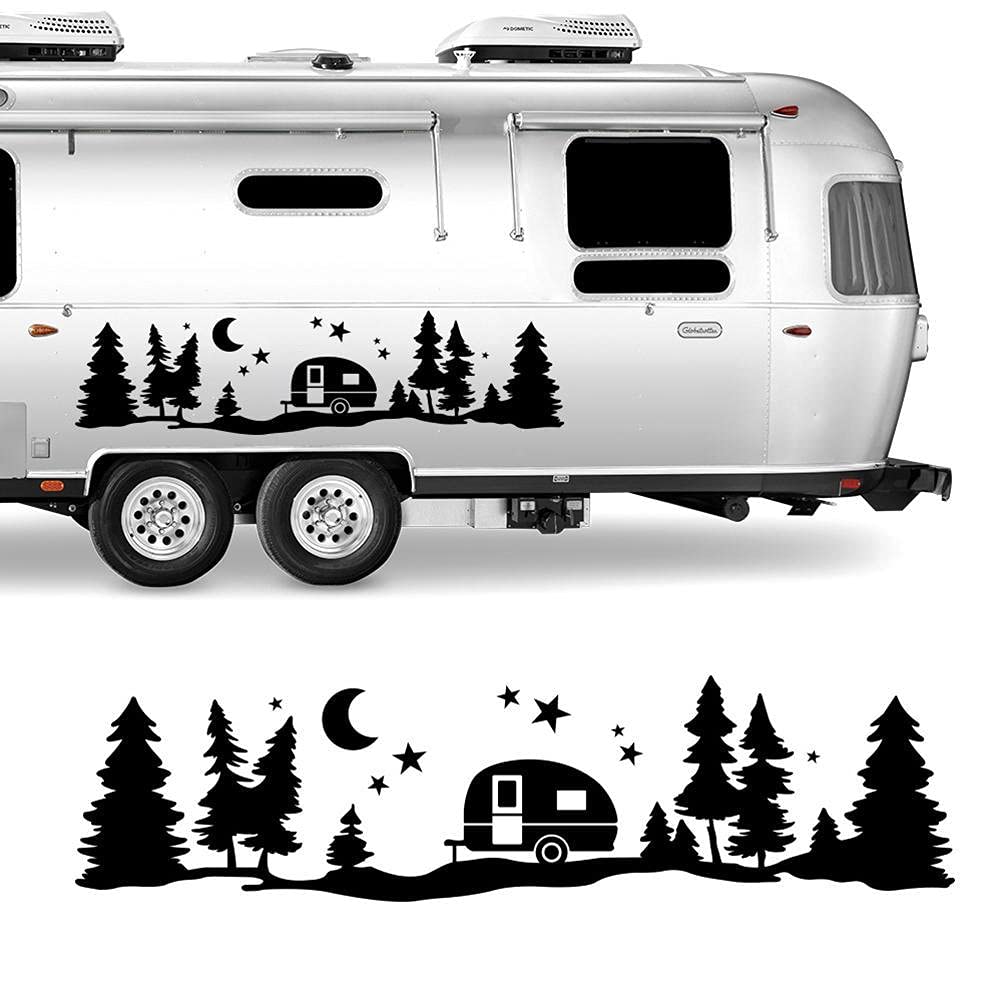 Kit Autocollants Graphiques Forêt D'Arbres Vinyle - Décoration Voiture Et Camping-Car 84x22cm