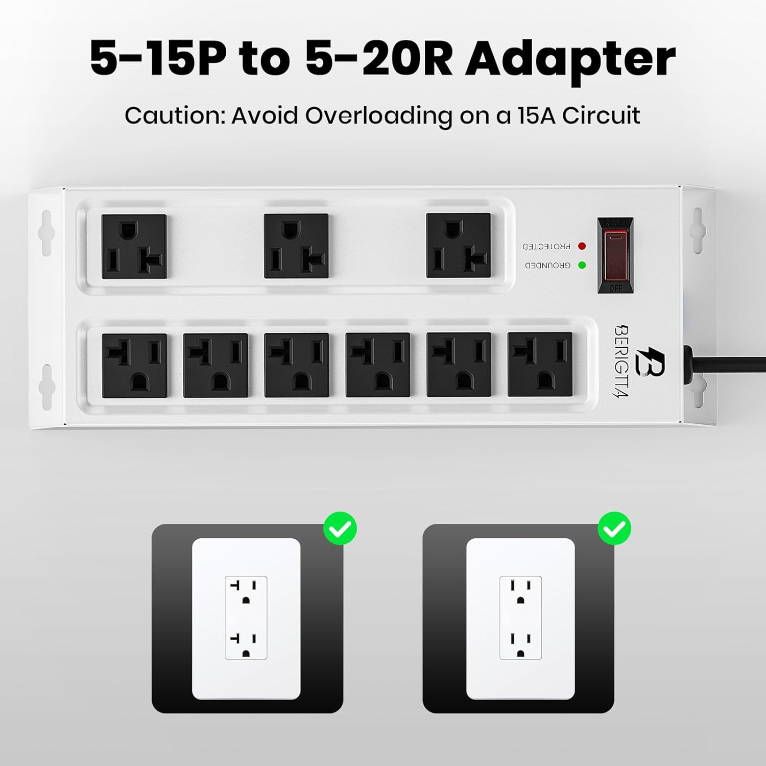 Magnetic Heavy Duty 20A Power Strip with Surge Protector, 9-Outlet Metal Junction Box with 6FT 12/3 Gauge Cord, for Garage, Workshop & Appliance (Silver)