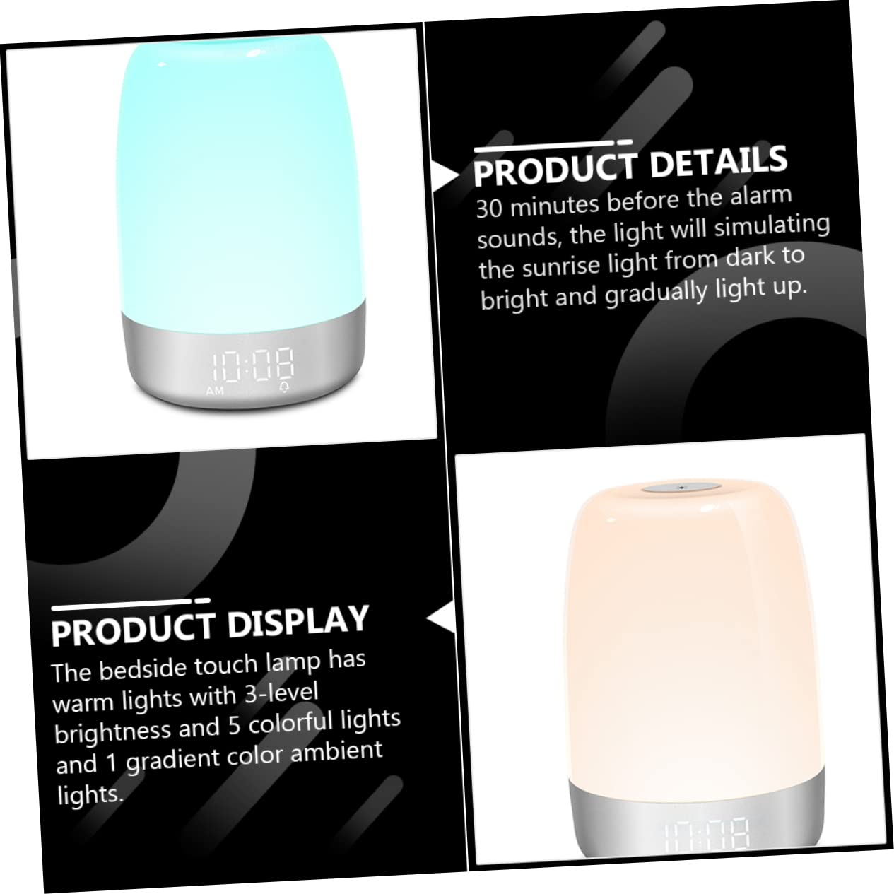 ORFOFE Veilleuse Tactile Contrôle Tactile LED Réveil et Minuterie et Intensité Réglable Lampe de Chevet Blanche en Abs Chambre