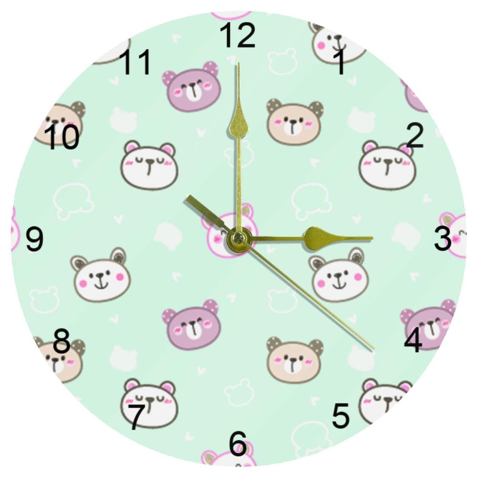 Horloge murale silencieuse ours 25,4 cm pendule ronde chiffres arabes