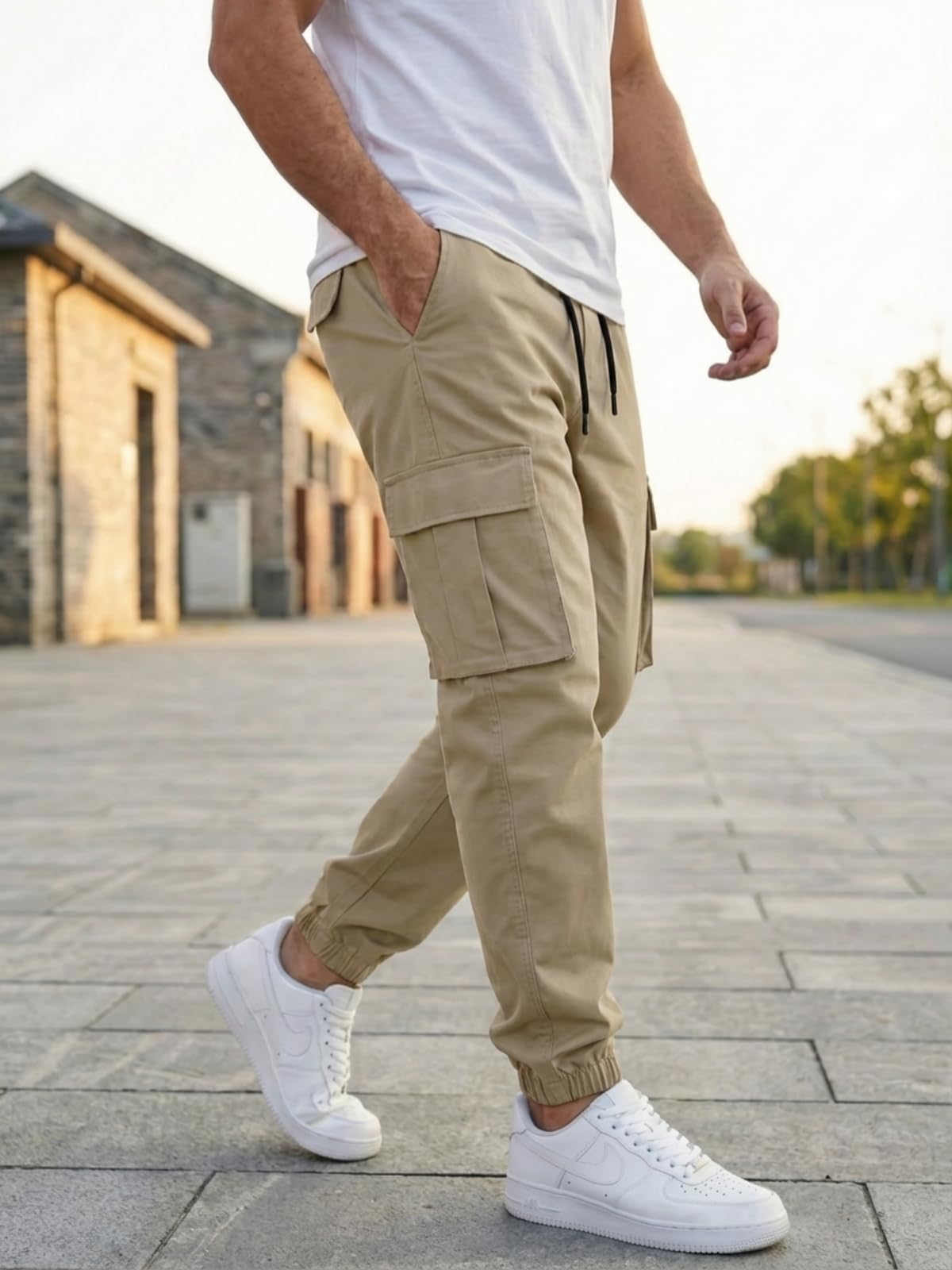 Pantalones cargo para hombre, cintura elástica, con múltiples bolsillos, para trabajo al aire libre — view 6