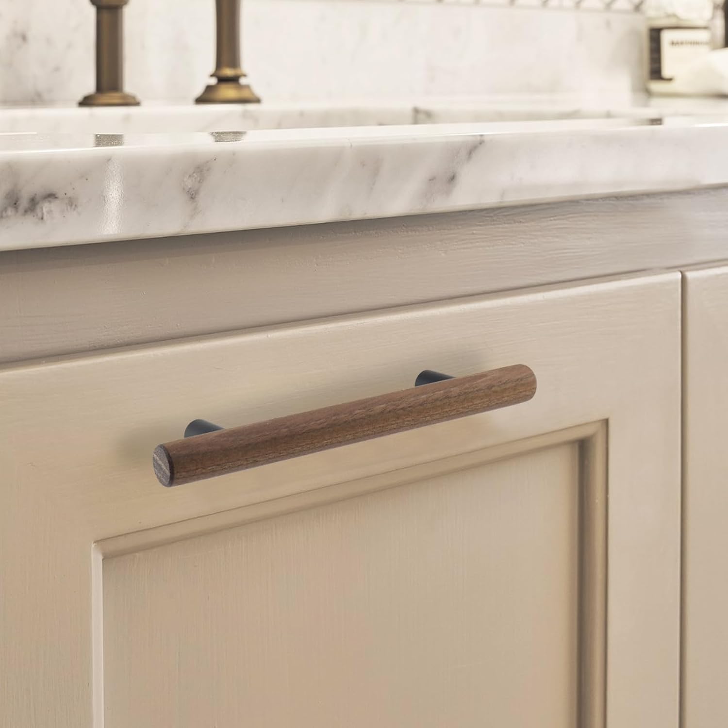 Antrader 4-Pack Walnut Wood Drawer Pulls, 128mm/5.04" Hole Centers, 7.16" Total Length, Kitchen/Wardrobe/Cabinet Door Pull Handle with Mounting Screws