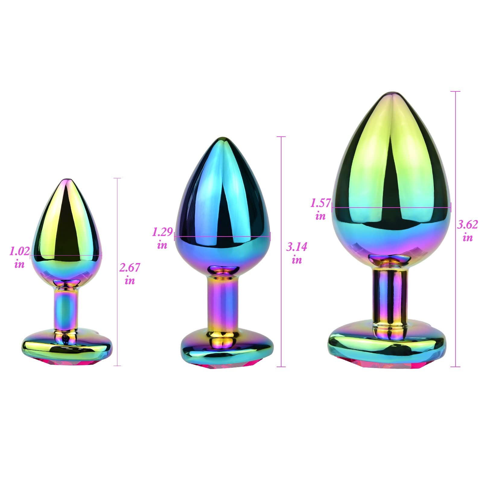 Anal Plugs 3PCS Anal Trainer Set Colorful Metal Butt Plug Heart Shape Jewelry Anal Sex Toys for Beginners Advanced Users Sex Factory ()