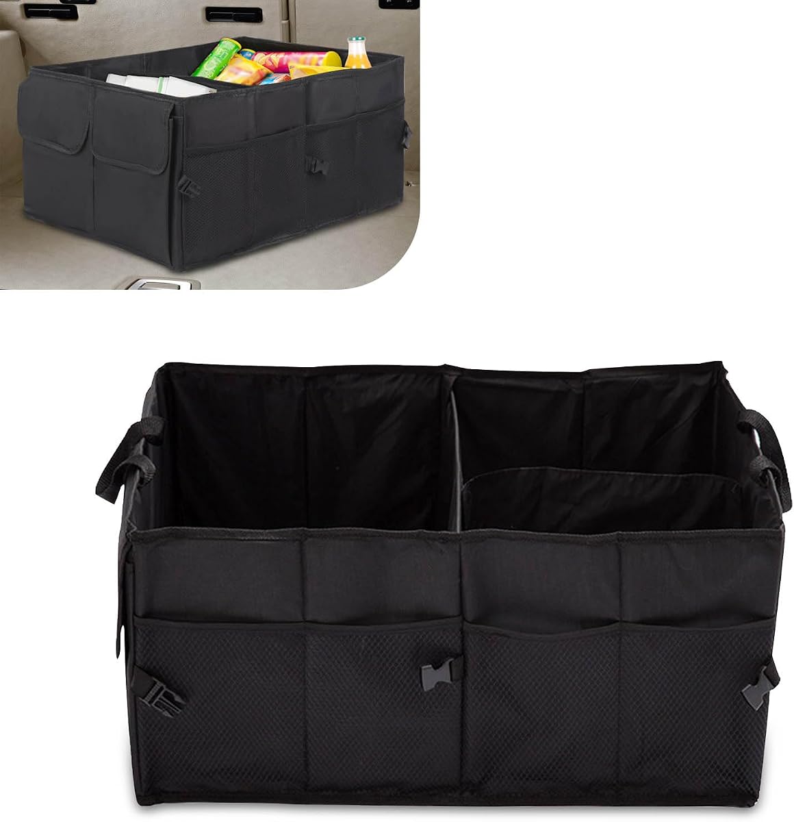 1 PC Car Trunk Storage Bag, 560mm x 390mm x 265mm 600D Waterproof Oxford Cloth Foldable Wear-Resistant Luggage Box, Multifunctional Large Capacity Accessories, for Most Car Models (Black)