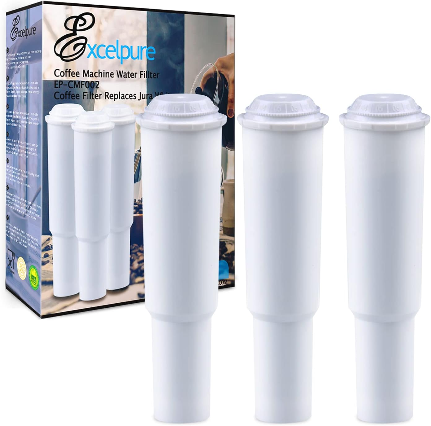 EXCELPURE Coffee Machine Water Filter Replacement, Compatible With Jura Clearyl White, Capresso C1000/ C3000 and Jura S7/ S9 (3 Pack)