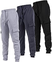 Ultra Performance Men's 3-Pack Fleece Cargo Joggers Sweatpants with Pockets - Lightweight Breathable Athletic Lounge Pants